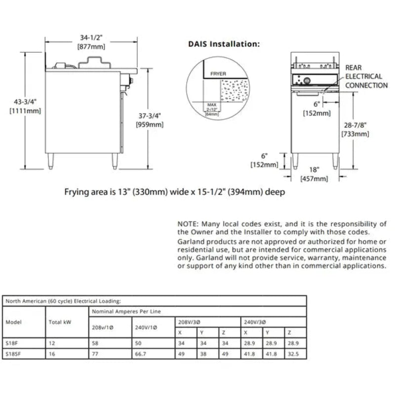 Garland S18F Electric Floor Fryer Specs